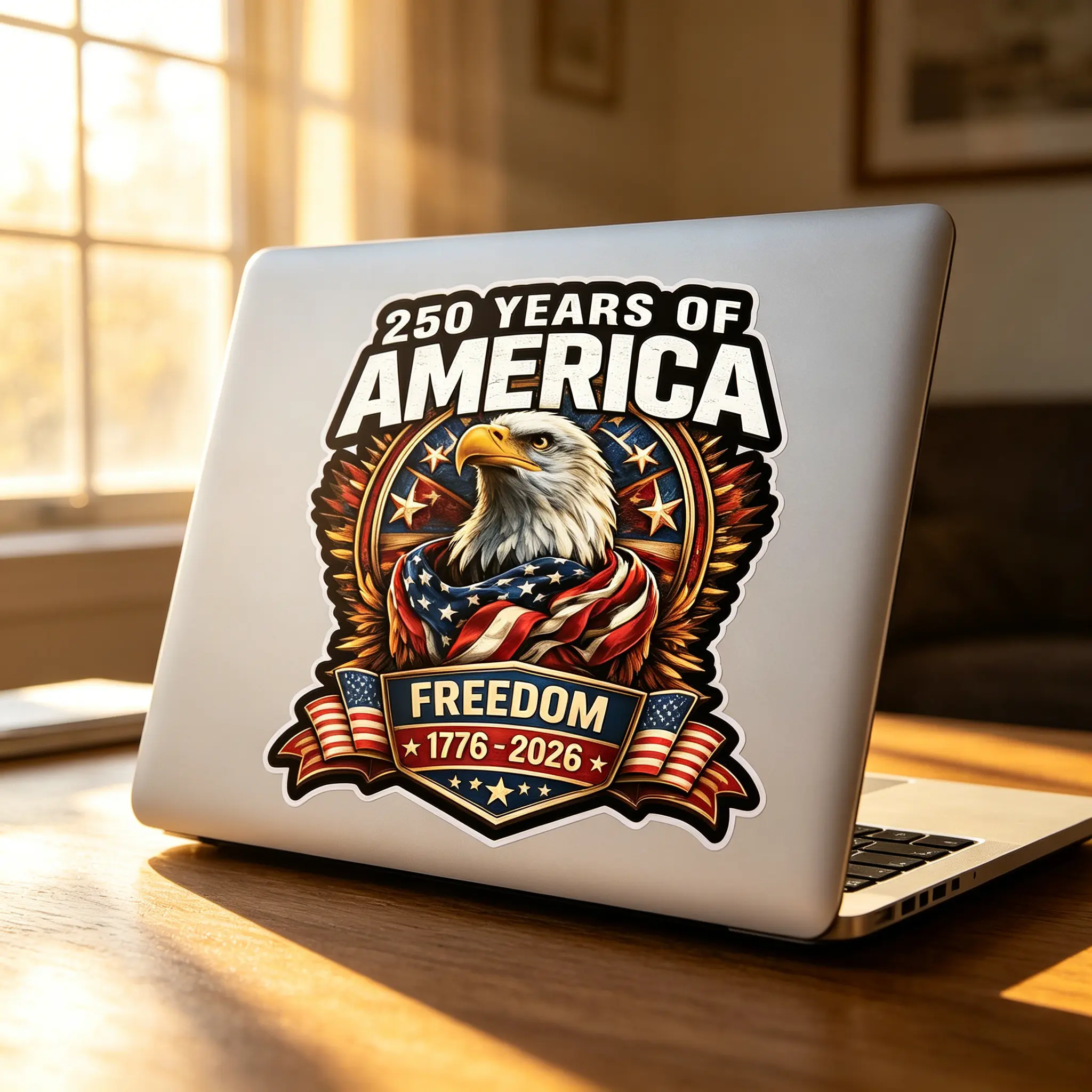 America250 Bold 8-in Permanent Vinyl Car Sticker - USA 250th Anniversary Patriotic Eagle Flag Commemorative, Outdoor Grade, Peel Off, Weather Resistant, Easy Apply Vehicle Exterior Accessory (1776-2026), American Flag Decal Car Stickers