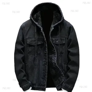 2025Mens Fleece Lined Denim Hoodie Jacket - Winter Warm Cowboy Jean Jacket, Casual Button Down Style, Thicken Trucker Coats - Sweatshirts, Menswear Tops Long Sleeve Beige Tights  Plain leather jacket business casual tops Blue