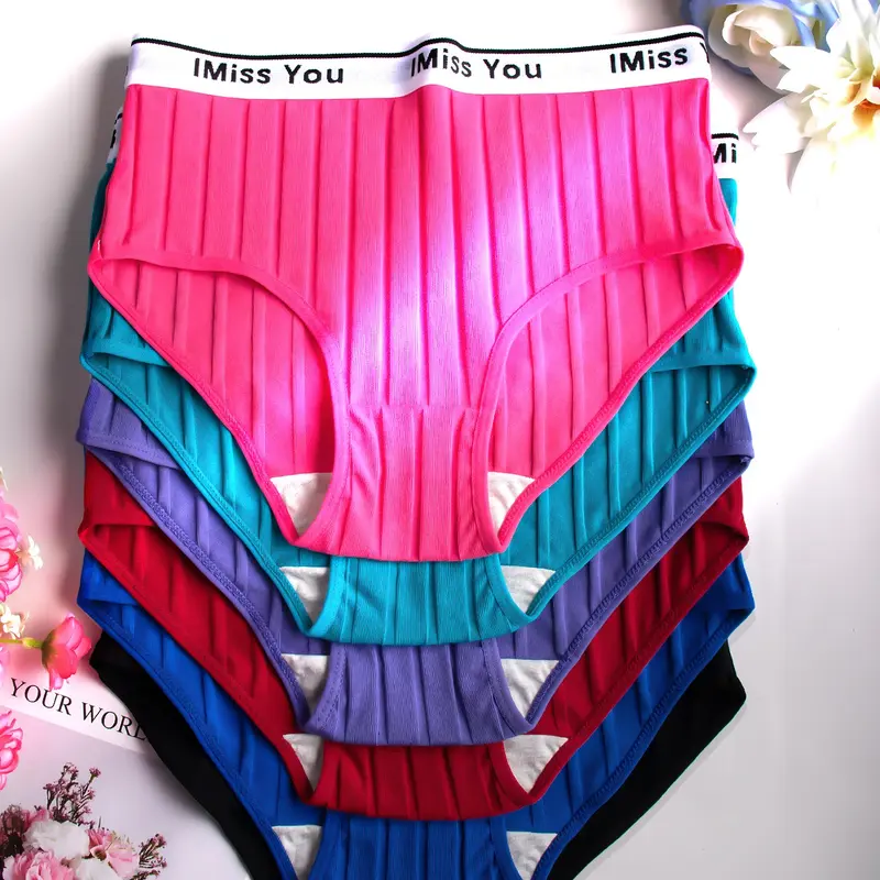 6-Pack Plus Size Ribbed Underwear Panties, Letter Waistband Print, Soft Comfortable, Elegant, Fit, Daily Wear, Summer Plus Size, Everyday, Soft Comfy Underwear