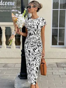 Women's Casual Slim-Fitting Comfortable Print Dress, Womenswear, Fashion Daily Wear, Perfect for Leisure, Trendy Multi-Functional Design