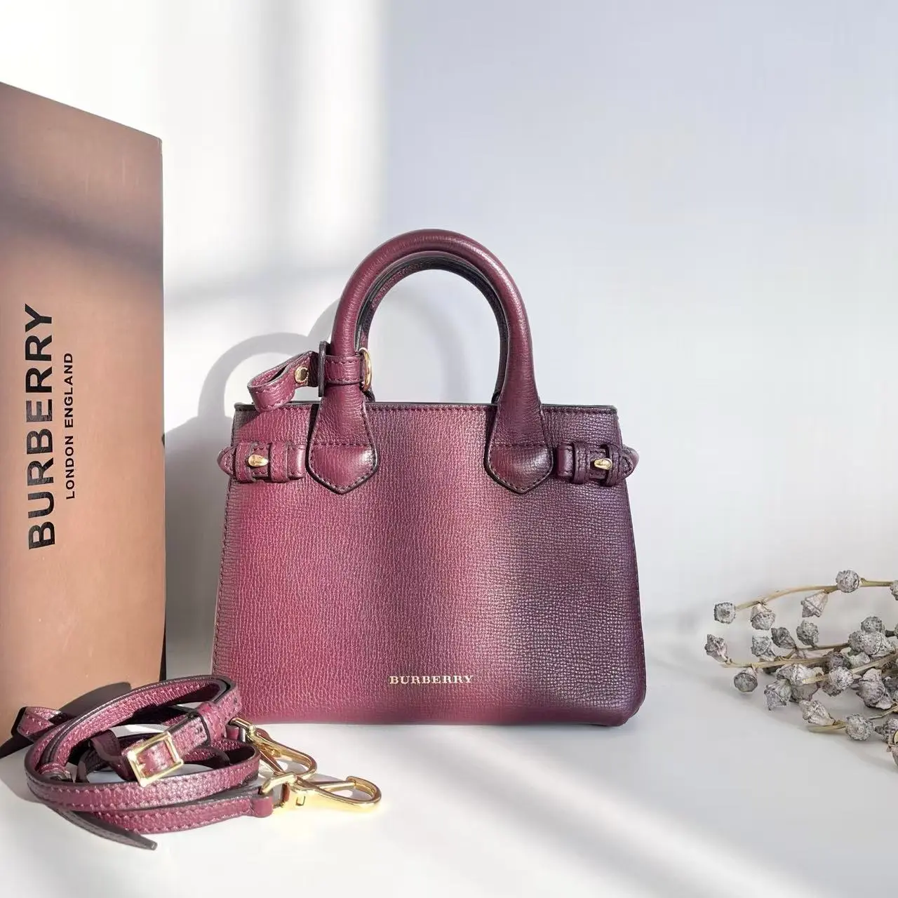 Pre-owned BURBERRY Calfskin Crossbody Bags Banner baby Burgundy CPU0429