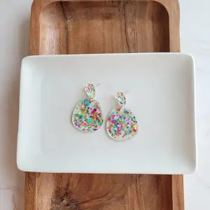 Playful 15mm Hypoallergenic Acrylic Penelope Confetti Earrings, Fashion Costume Jewelry Accessory