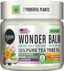 Puriya Wonder Balm - Botanical Essential Oil Blend for Soft Hydrated Skin with Tea Tree Eucalyptus & Lavender Oil 100% Pure