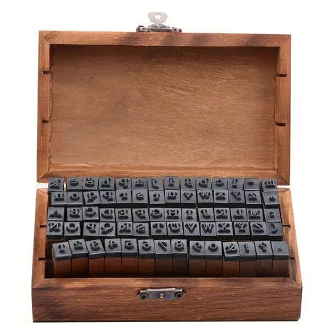 70pcs Vintage Wooden Name Stamp Set - Personalized Imprint Tool with Number & Alphabet Inserts, Wooden Storage Box, Office Stationery for Card Making, DIY Enthusiasts
