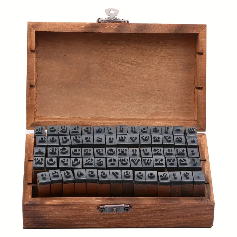 70pcs Vintage Wooden Name Stamp Set - Personalized Imprint Tool with Number & Alphabet Inserts, Wooden Storage Box, Office Stationery for Card Making, DIY Enthusiasts