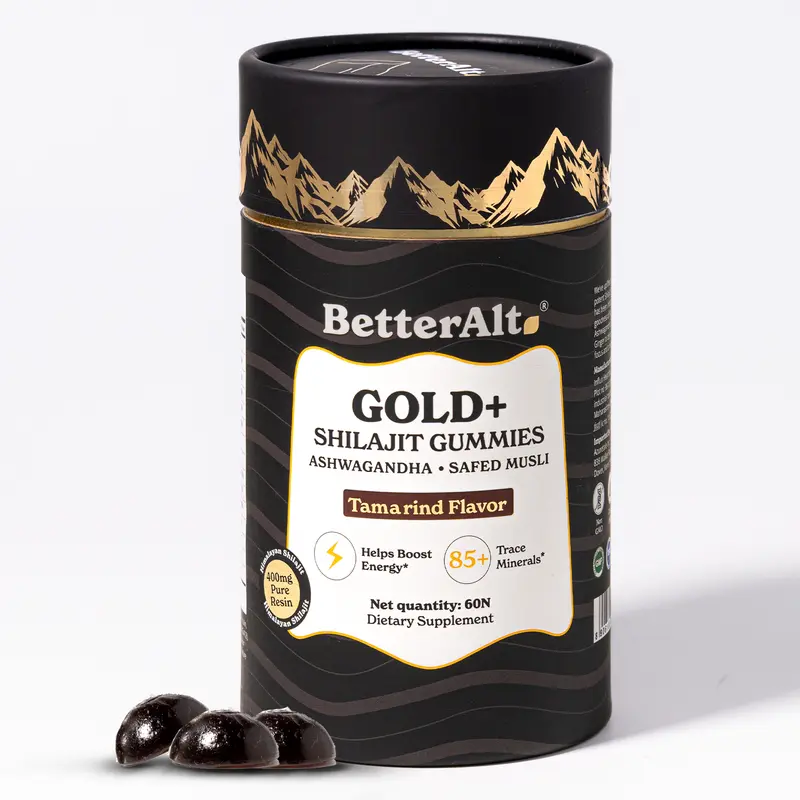 BetterAlt GOLD+ Shilajit Gummies | with Ashwagandha, Safed Musli | Advanced Fitness Supplement for Stamina | Lab-tested For Purity | 60 Gummies