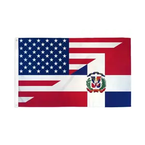 3x5ft Polyester USA-Dominican Republic Combination Print Flag Banner, Dye Sublimation, Header Tape for Festive Party Backdrops, Outdoor Displays