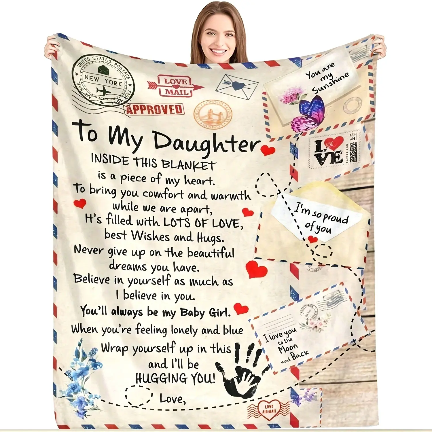 Personalized Flannel Throw Blanket - Customized Fluffy Graduation-Themed Gift for Daughter from Mom and Dad with Mailed Love Letter, Warm Plush Blanket for Bedroom Sofa, Ideal for Birthday Home Decor, Throw Blankets, Fluffy Blankets