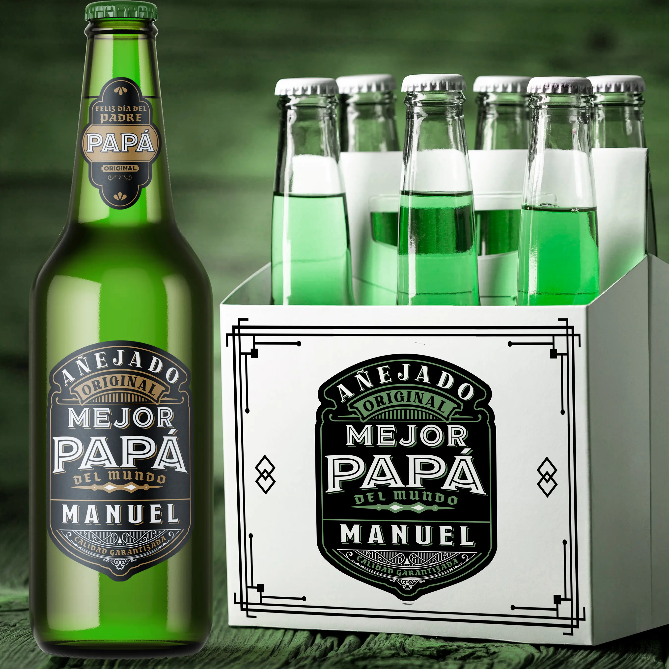 Personalized Father's day beer labels in Spanish Decoración para Día del Padre Personalizado Etiqueta para Cervezas Beer Labels and Carrier