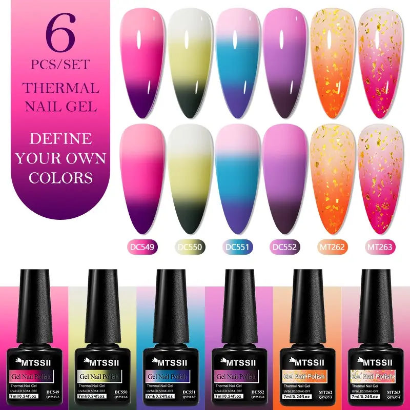MTSSII 6pcs Thermal Gel Nail Polish Set, Gel Polishes, Spring Summer Macaron Gradient Temperature Color Changing Long Lasting Nail Art DIY Gel Varnish, Nail Care, Professional Salon Quality, Perfect Nail Polish Gifts for Nail Manicure Lovers