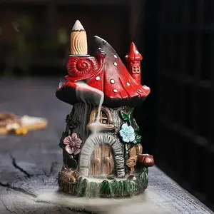 Mushroom House Design Incense Burner, 1 Count Creative Backflow Incense Burner, Home Ornament for Living Room Bedroom Office, Scented Fragrance Aroma