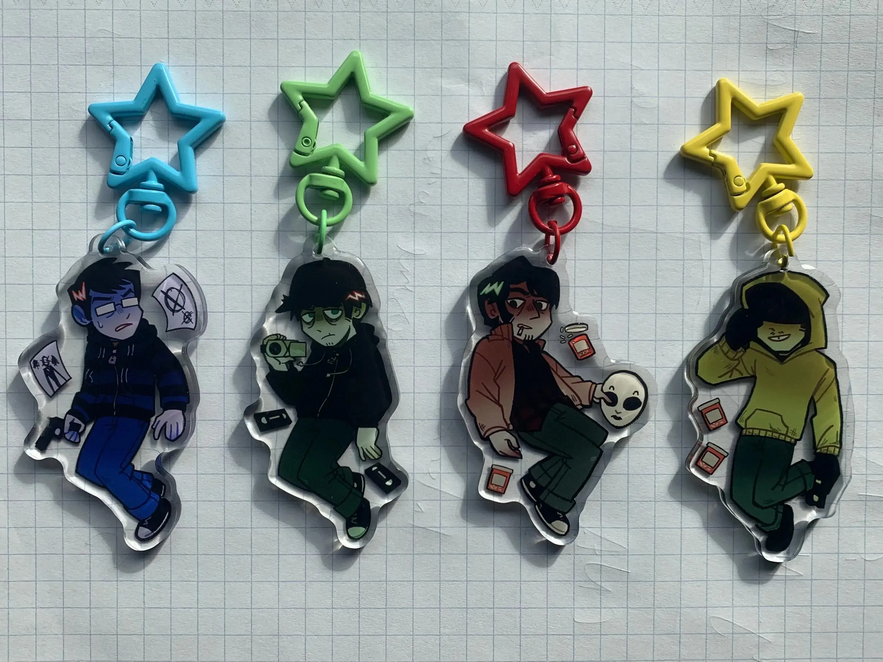 Marble Hornets Keychain, Tim, Jay, Alex, & Brian marble hornets charms, Masky, jay Merrick, Alex Kralie, Tim wright, Brian Thomas, creepypasta, slenderverse, keychain