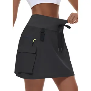 Women's High Waist Drawstring Cargo Skort, Athletic Skirt with Built-in Shorts, Multi-Pocket Quick Dry Outdoor Skirt for Women