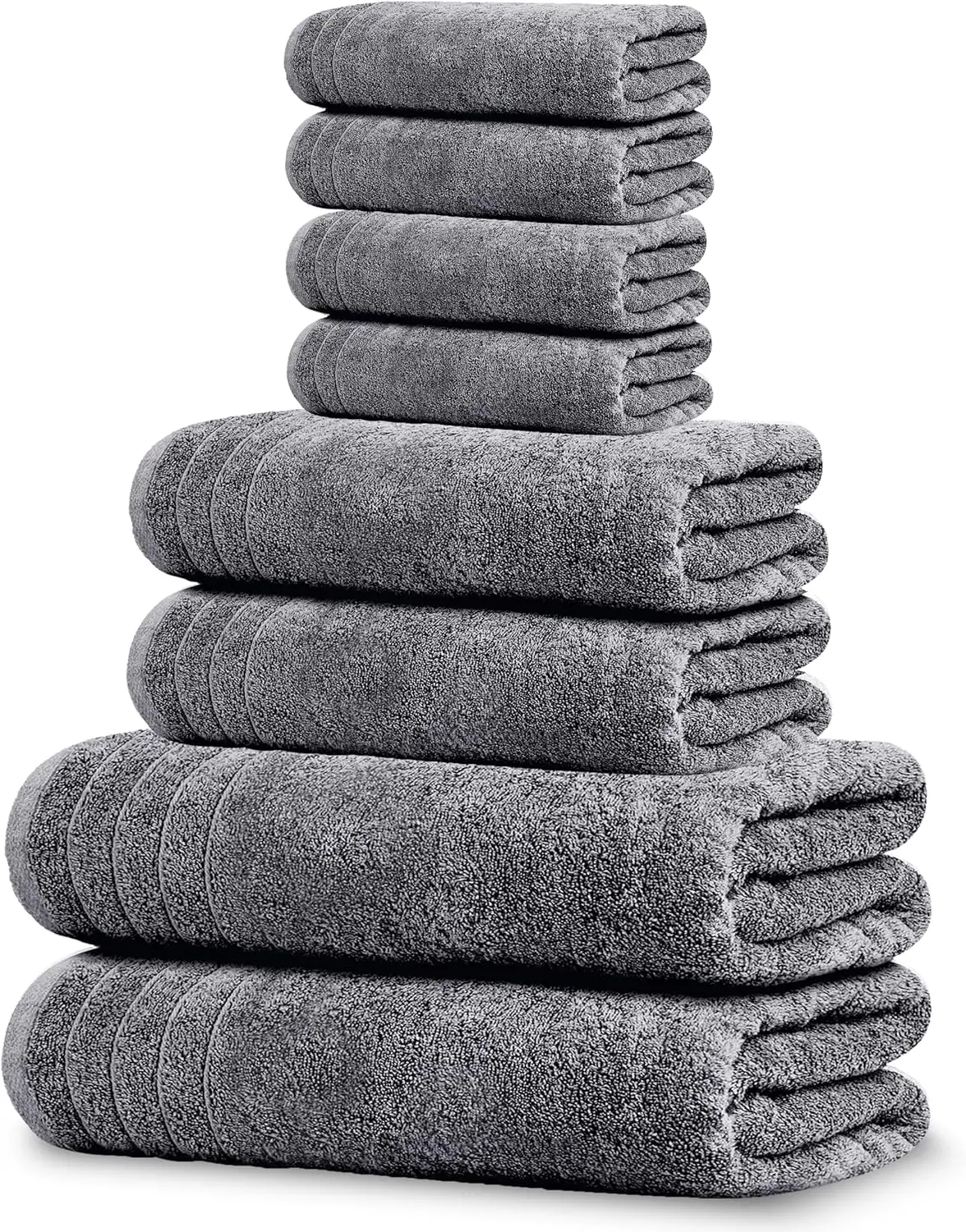 100% Cotton Unisex 8-Piece Bath Towel Set - 2 Extra Large (30x60 in), 2 Hand Towels (16x28 in), 4 Quick Dry Washcloths (13x13 in), Lighter Weight, Super Absorbent, Energy Efficient, Softer Texture, Machine Wash, Dark Grey Bathroom Supplies (Do Not Bleach)