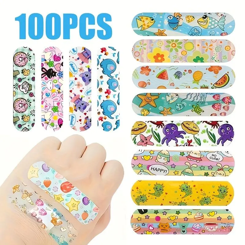 100 Colorful Fun Pattern Bandages - Youth Waterproof Foot and Body Care Stickers, Cute Animal Design, Foot Protection Patches! Cute Designs | Durable Pack