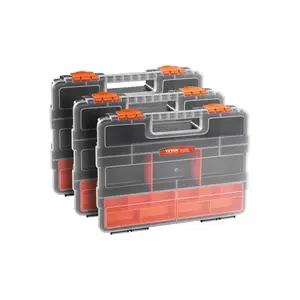 VEVOR 3-Pack Small Parts Organizer, 21 Compartments Tools Organizer Box with Removable Dividers, High-Quality PP Hardware Storage Box with Safety Latch & Portable Handle for Nuts, Bolts, Screws, Nails