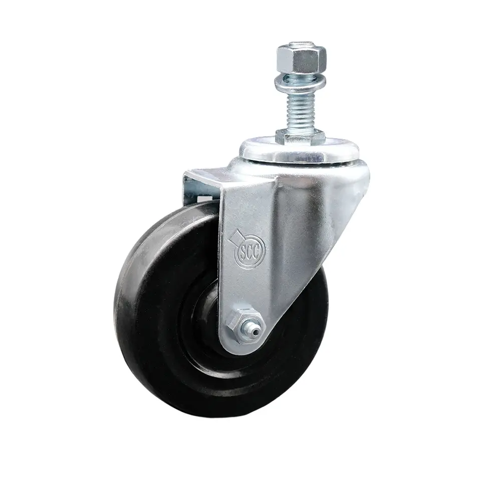 Service Caster SCC-TS20S414-HRS-121315 Swivel Hard Rubber Threaded Stem Caster - 4 x 1.25 in Black Wheel, 0.5 in Stem, Ball Bearings, Impact & Chemical Resistant, 300 lbs Higher Load Capacity for Material Handling Equipment, Shop Projects