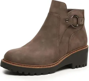 Women's Ankle Boots Chunky Low Heel Short Booties Comfortable Round Toe Dress Fall Boots with Side Zipper