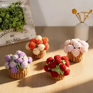 Handmade Crochet Flower Bouquet Coaster Yarn Knitted Dual Purpose Cup Mat Practical Tabletop Ornament Convertible Daily Household Decor for Indoor Space Arrangement And Daily Life Scene Placement