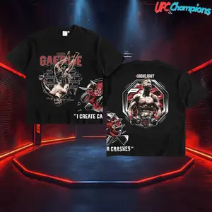 UFC Justin Gaethje Double Printed Sided Heavy Cotton Shirt for Men UFC Boxing MMA Fan Apparel Direct-to-garment Breathable DTG Printing
