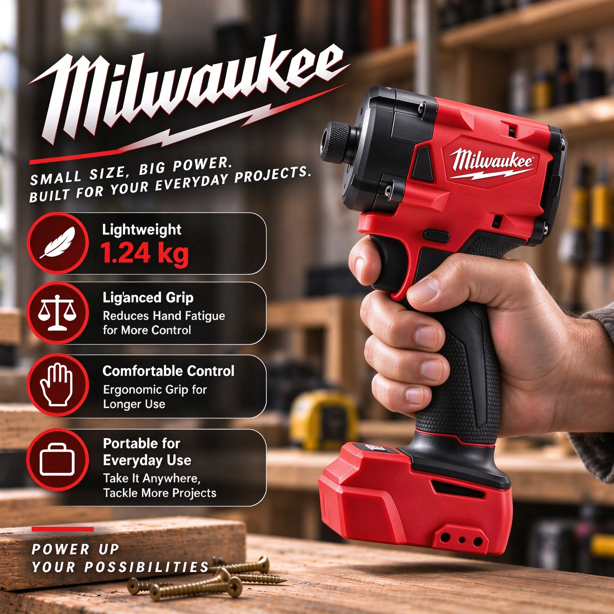 Milwaukee M18 Brushless Cordless Drill Lightweight Compact Cordless Screwdriver Brushless Small Electric Drill Bare Tool No Battery Compatible Small Drill for Home Use Assembly Wood Drilling Compact Drill