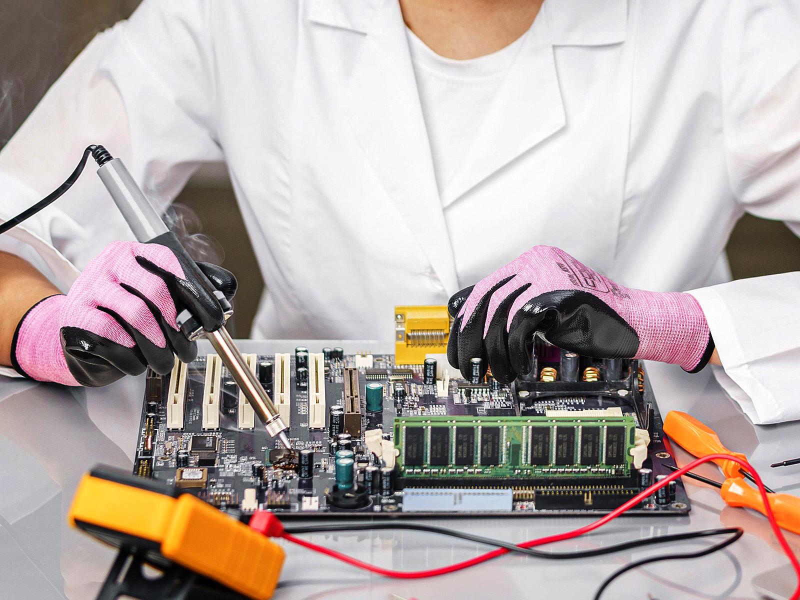 COOLJOB 10 Pairs Nitrile Dipped Safety Work Gloves with Grip, Non-slip Rubber Coated Bulk Garden Gloves(Pink&Purple)