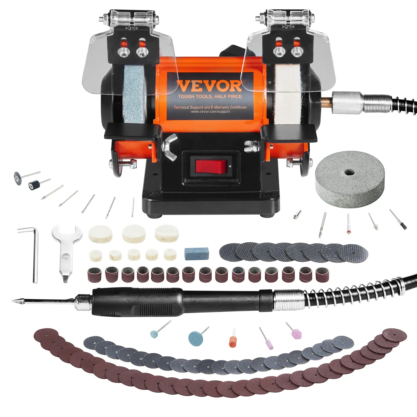 【summerfinds】VEVOR Jewelry Polisher, Adjustable Variable Speed Bench Grinder Polishing & Buffing Machine, 3590RPM Bench Lathe Polisher with 1 Wool Wheel & 1 Abrasive Fiber Wheel & 1 Grinding Wheel & 100pcs Tools