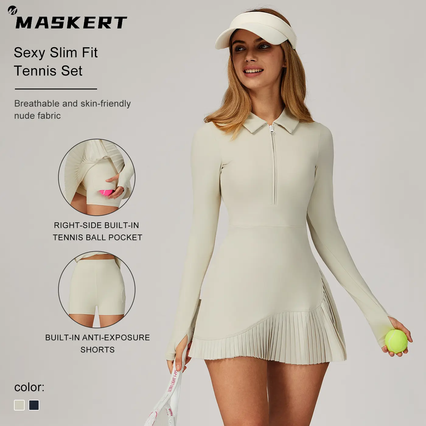 MASKERT Women's Long Sleeve Fitted Dress with Built-in Shorts for Fitness & Commuting summerwins Casual Wear Nylon tiktokshopbacktoschool