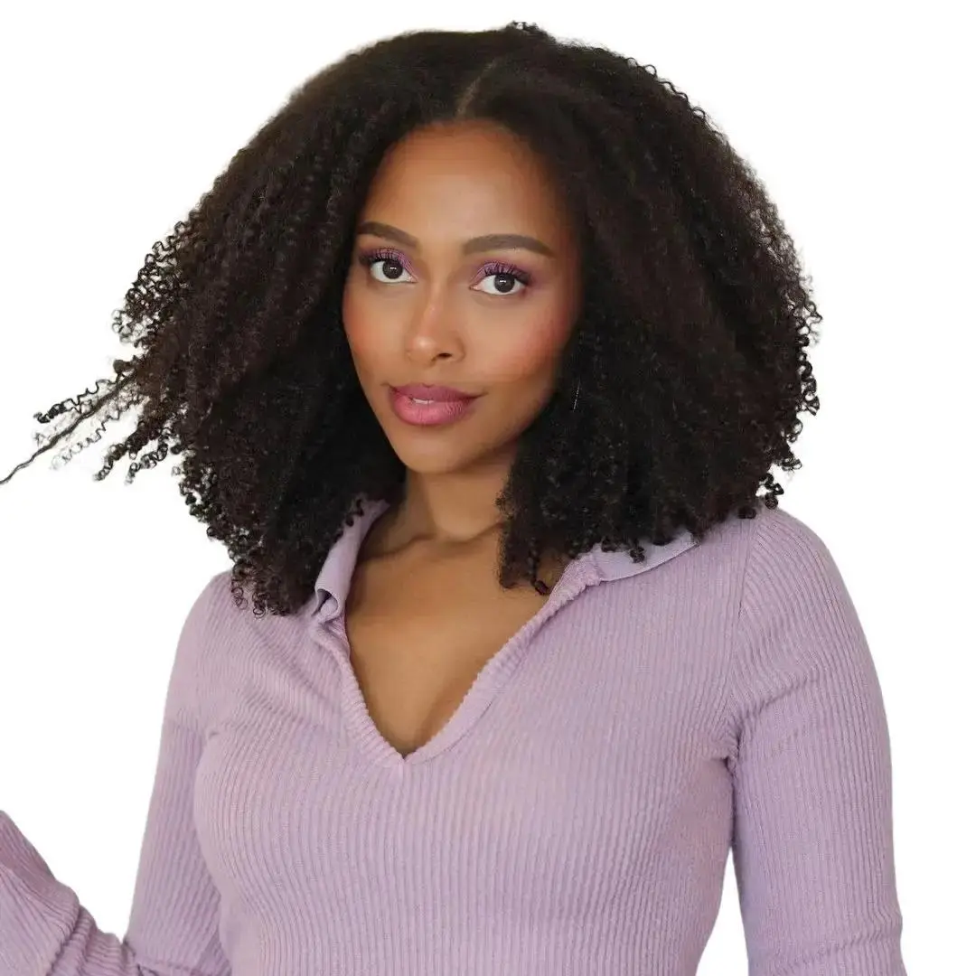 Vlike 18" Afro Kinky Curly Glueless Wig 250% Density Realistic Lace Scalp Throw & Go Beginner Wig Breathable Cap 100% Human Hair for Black Women, Wigs Human Hair, Human Hair Wig