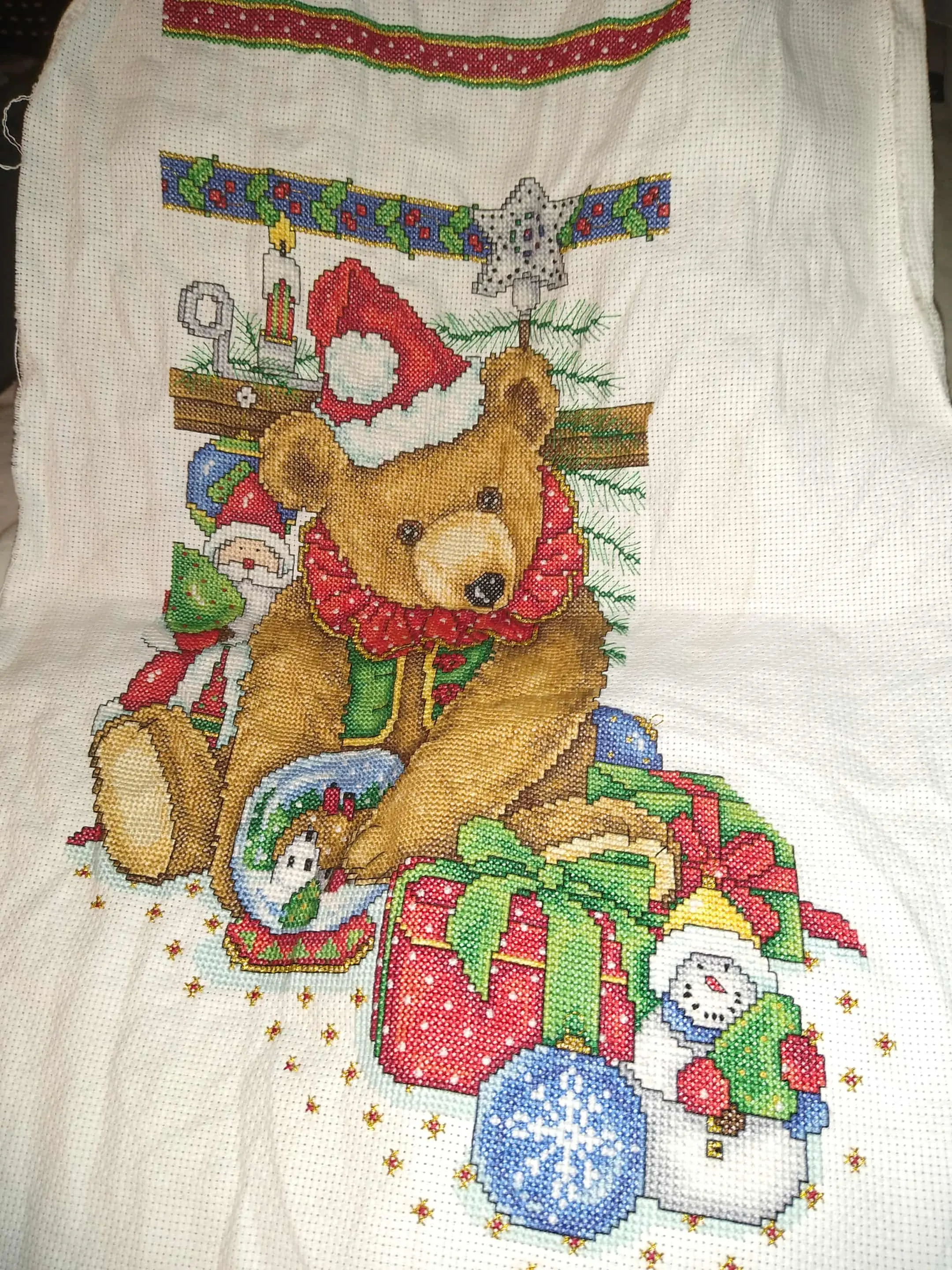 A Victorian Teddy Bear Cross Stitch Christmas Stocking