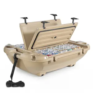 【Summervibes】VEVOR Floating Cooler, 40 QT Floating Ice Chest with Dry Storage & Tow Rope, Premium LLDPE Amphibious Drink Cooler for Water & Land, Cruise Smoothly Stable on Lake, River, Pool, Beach, Kayak, Apricot