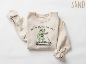 [Sale off up to 50%] Funny Christian Sweatshirt, Praise The Lord Frog Crewneck, Religious Humor Shirt, Faith Based Gift, Jesus Apparel For Women And Men, streetwear graphic tee