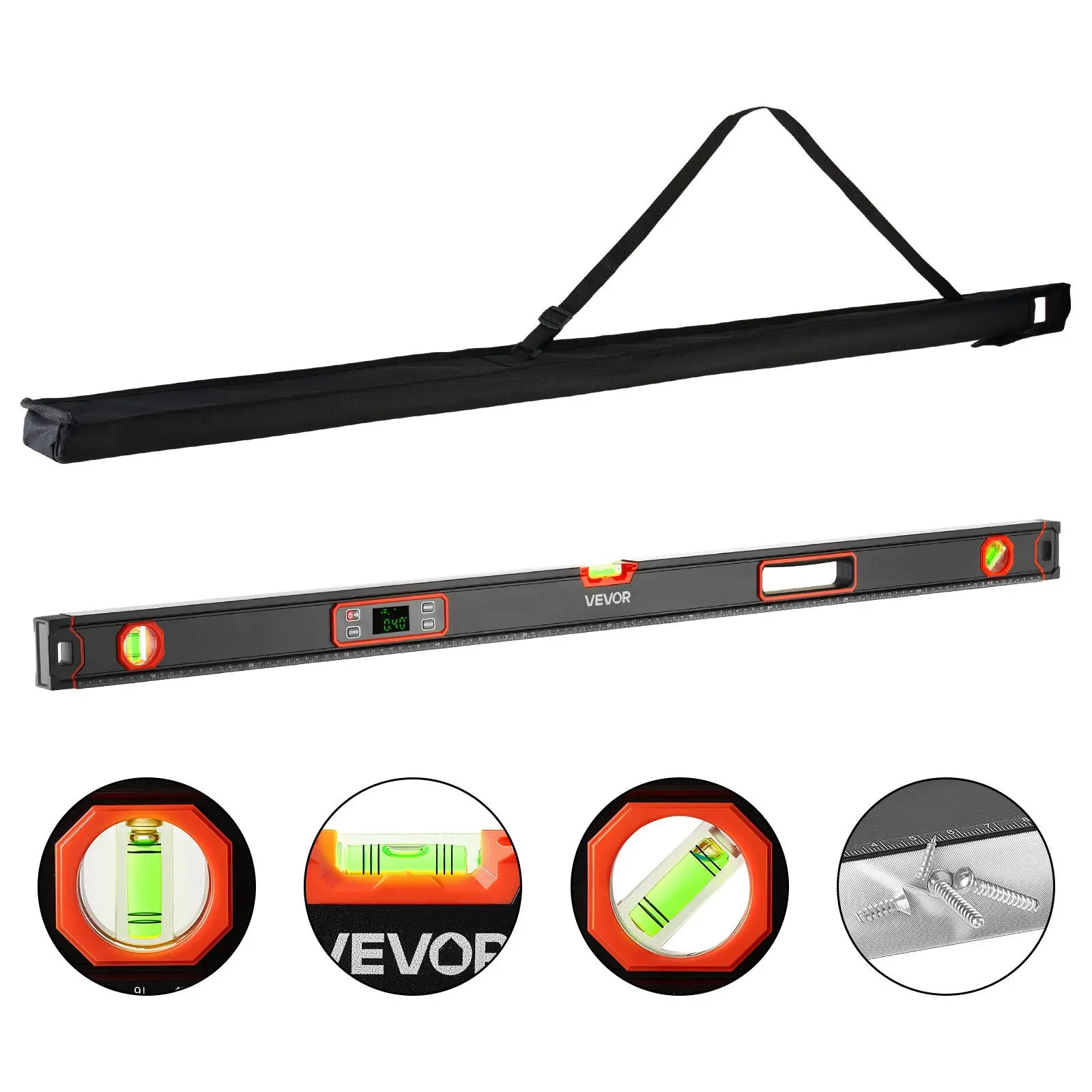VEVOR Digital Level, 48 in Length, Magnetic Electronic Level with LED Backlit Display, 360° Electronic Leveler Tool with 0°/45°/90° Bubble Vials, IP54 Rating for Construction Carpentry Home Renovatio