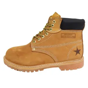 Men's Work Boots 6" Tan Nubuck Leather Water Resistant Oil Resistant with Cushion Insole & Padded Collar Sizes 6-15