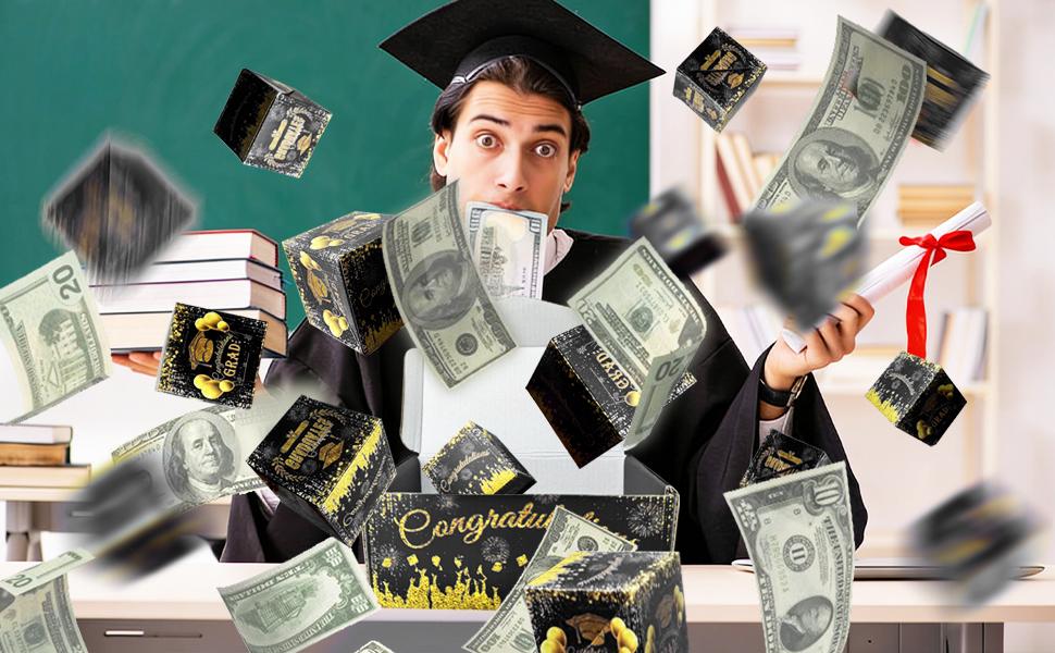 Graduation Surprise Explosion Gift Box, Funny Pop Up Cash from Money Case for Her Him Preschool High School College, DIY Novelty Luxury Folding Bouncing Money Boxes for Class of 2026