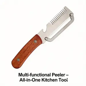 Three-in-one Multifunctional Peeler and Green Onion Slicer, Featuring a Wooden Handle and Straight Blade Design. Suitable for Sugarcane, Fruits, and Vegetables. Commercial-grade Durable Peeling Tool, Perfect for Parties and Picnics, Making Peeling