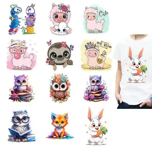 1PCS 15CM Owl and Mianyang Cartoon DTF Heat Transfer DIY Iron On Boys and Girls T-shirts hoodies Vinyl heat stickers