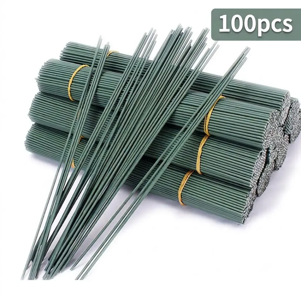 100Pcs 14 Gauge Iron Wire Plant Stakes Bulk Pack - Multi-Size Tall Decorative Stems for Artificial Flower Making, Sturdy Home Decor Supplies, DIY Craft Projects, Plant Stake, Flexible Bends