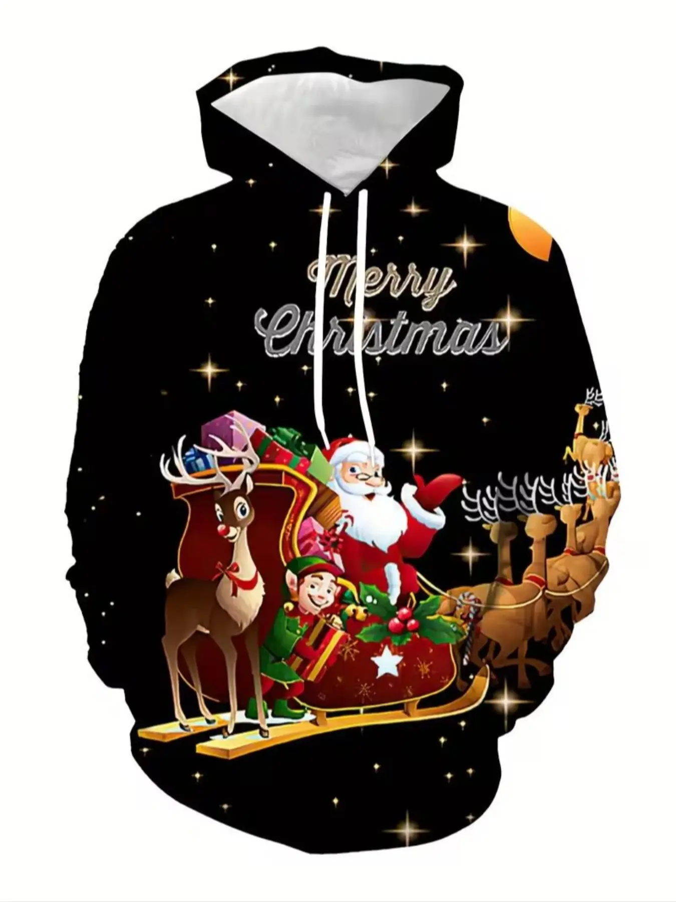 Men's 3D Christmas Graphic Print Hoodie, Loose Fit with Candy Cane, Holly, Santa Pattern, Casual Winter Sweater, Holiday Party Wear