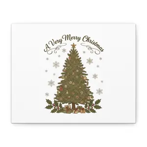 Vintage Christmas Postcard Tree Canvas | Matte Stretched Holiday Wall Art