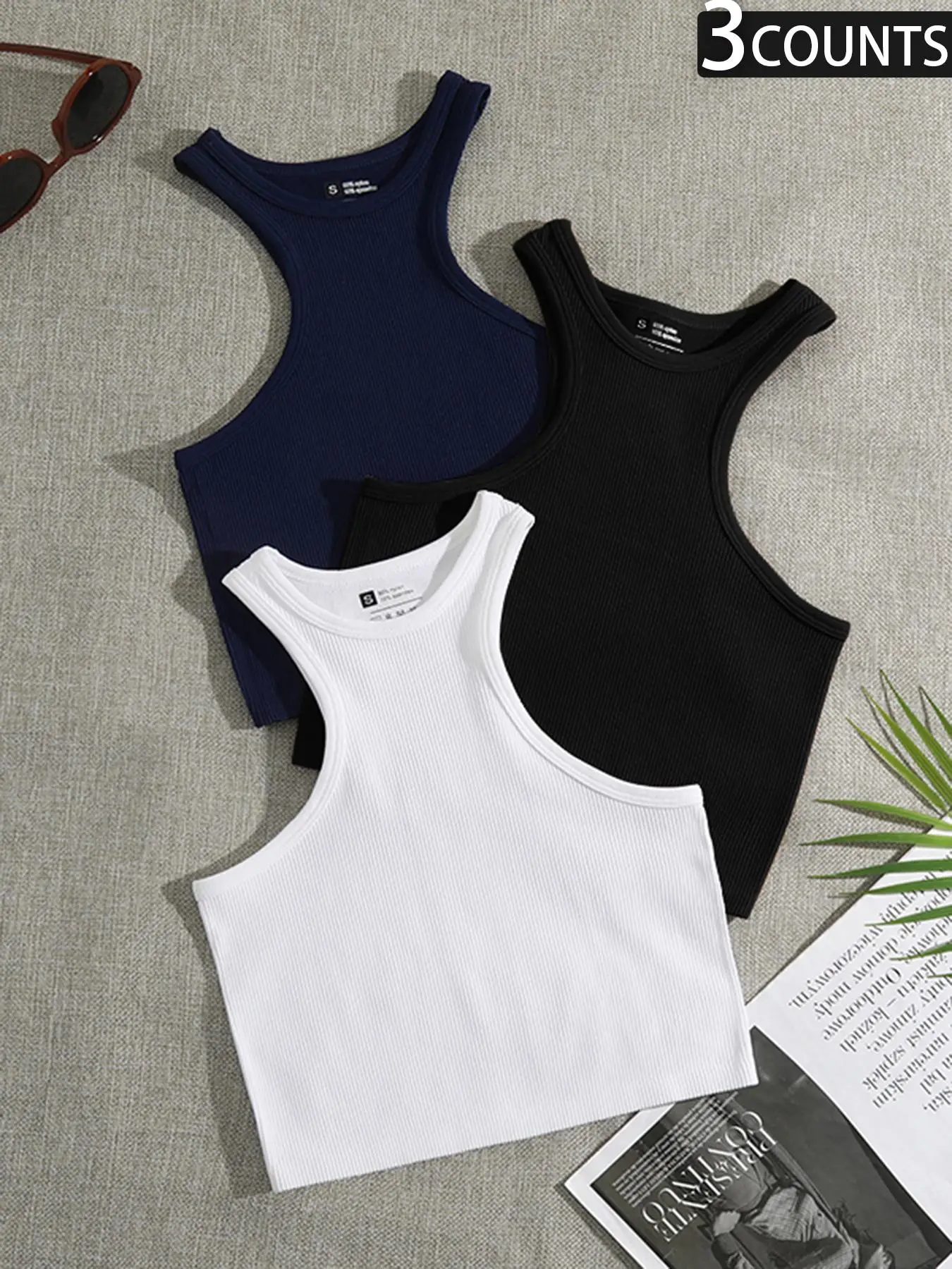 Women's Plain Crop Sports Vest, Casual Quick Drying Breathable Ribbed Crop Top, Ladies Sportswear, Summer Clothes, Gym Clothes