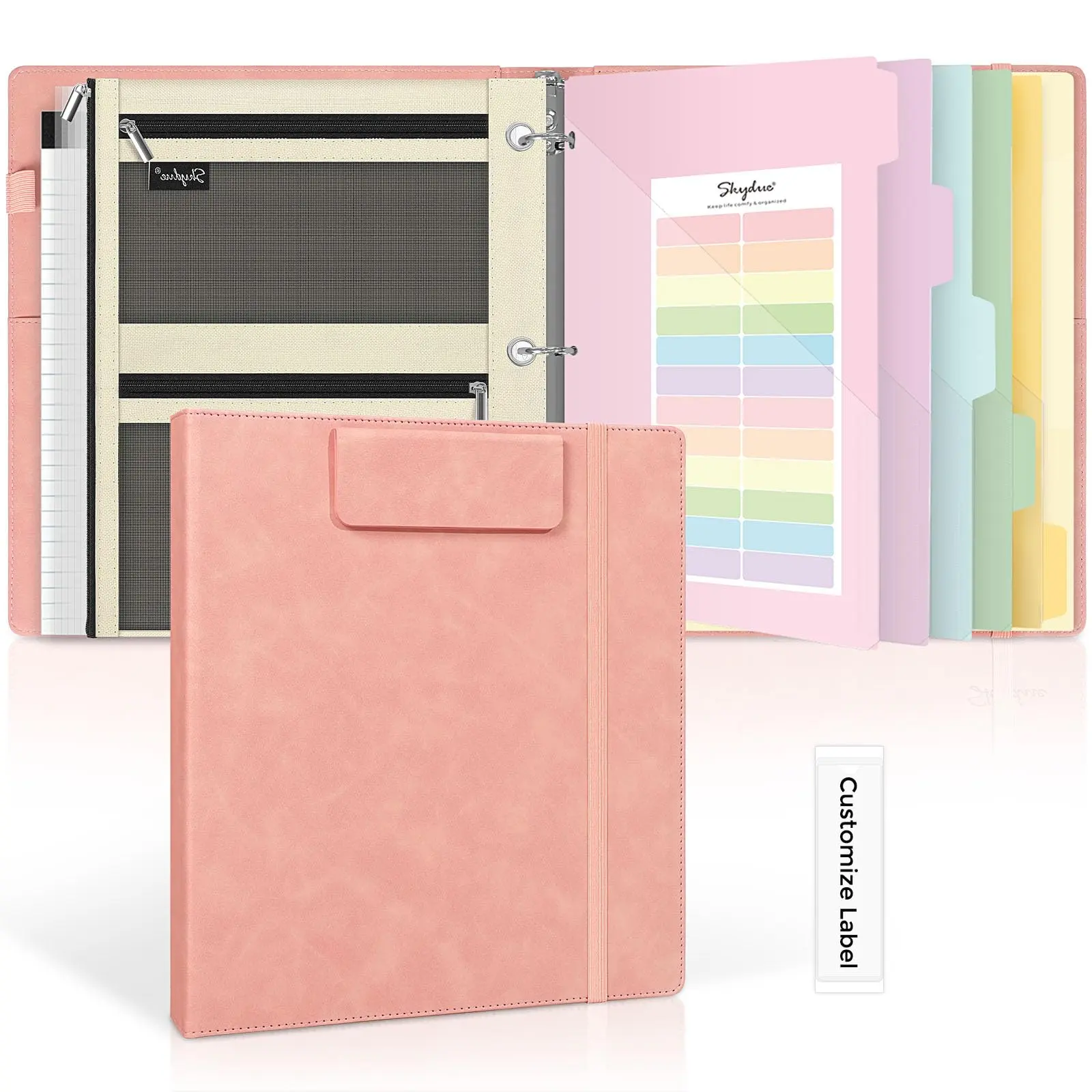 SKYDUE 1 Inch 3 Ring Faux Leather Clipboard Binder with Magnetic Clip, 5 Dividers, Binder Pouch, Sleeves & Notepad, Ideal for Office & School Supplies Organize
