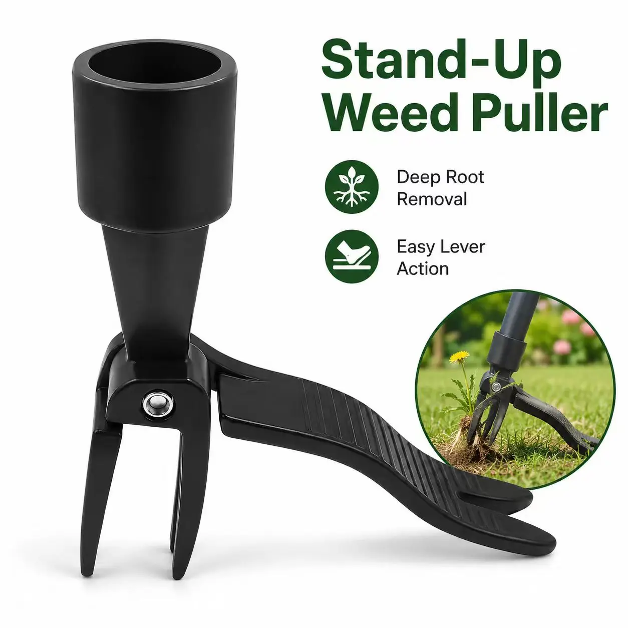 Stand-Up Weed Puller Head Attachment with ft Pedal, Deep Root Claw Dandelion Remover for Lawn & Garden, Manual No-Bend Weeding Tool (Handle Not Included)