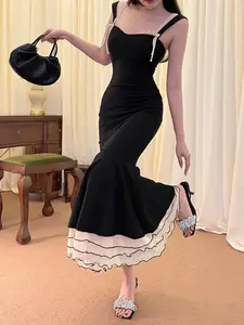 Women's Colorblock Zipper Back Dress, Elegant Sleeveless Formal Dress for Easter Party Wedding Guest Gown, Ladies Summer Clothes, Elegant Dresses
