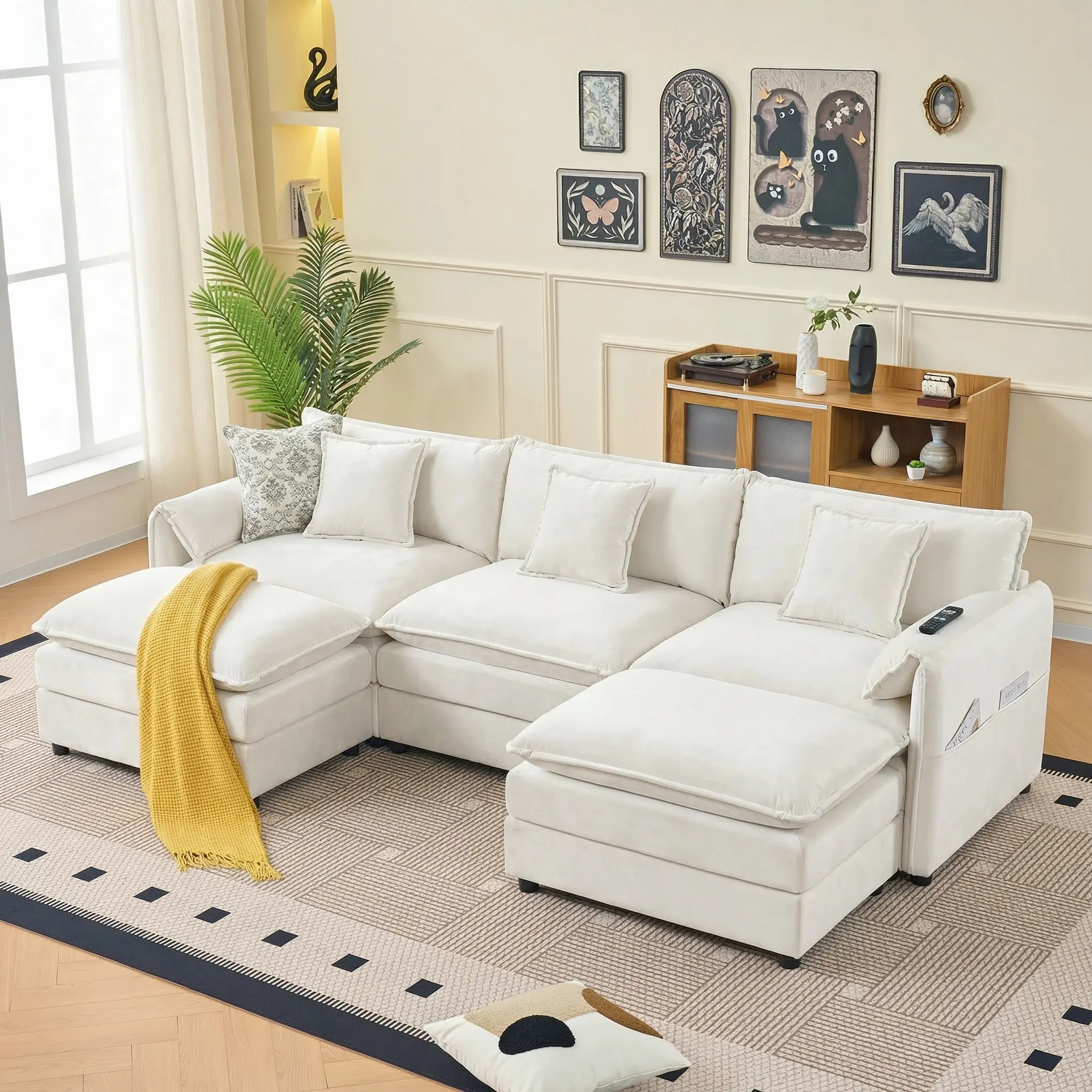 3-Seater Oversized U-Shaped Deep Seat Modular Chenille Modern Couch - DIY Combination Indoor Furniture with 2 Movable Ottomans, Modern Minimalist Sofa, Sofas Living Room for Home Lounging