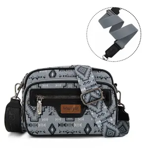 Wrangler Aztec Crossbody Bag for Women Vegan Leather Vintage Multi Pocket with Adjustable Strap
