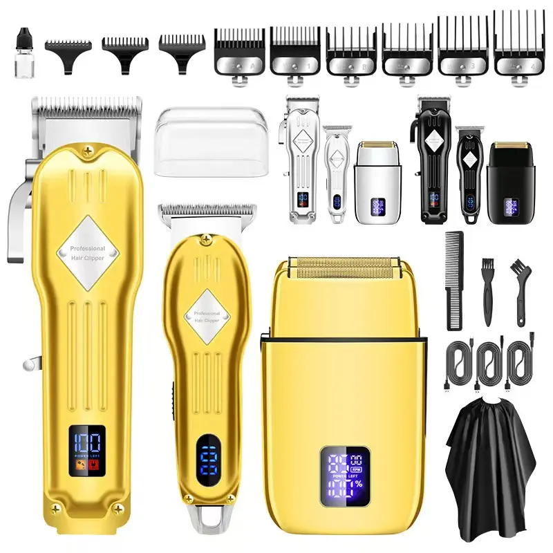Professional USB Rechargeable Electric Shaver Kit, 1 Set 3 Styles Multifunctional Portable Rechargeable Hair Trimmer Beard Shaver Hair Clipper Set With LCD Display, Christmas Gift, Stocking Fillers, New Year Gift, Winter, Barber Kit, Clippers Barber Kit