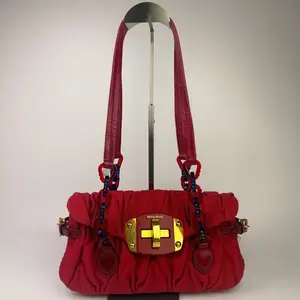 Pre-owned miu miu 612 Matelassé Canvas Shoulder Bag with Resin Chain Straps