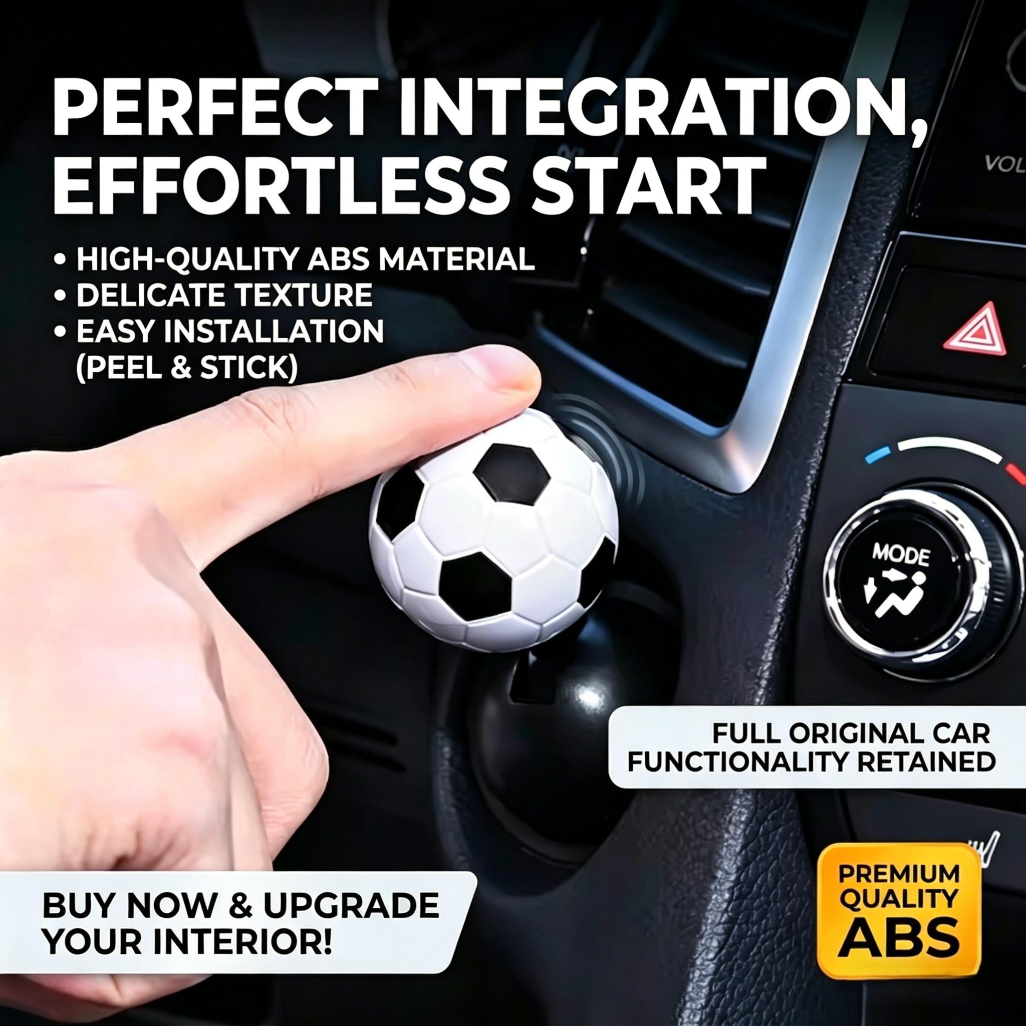 Soccer Ball One Push Start Button Cover Sporty Football Shaped Ignition Stickers Easy Peel & Stick No Drill No Damage Funny Car Interior Upgrade Must Have Auto Accessory for Soccer Fans TikTok Viral Car Mod Hack