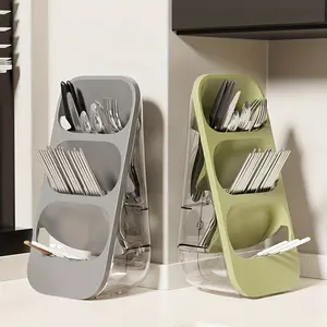 1pc Multi-Functional Utensil Holder - Washable, Wall-Mount or Desktop with 3 Compartments for Cutlery Storage - Available in Three Colors, Kitchen Organizer